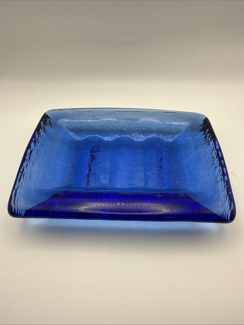 Fire And Light Recycled Glass Bar Soap Dish / Trinket Dish Cobalt Blue Vintage